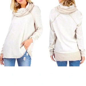 Free People Beach Cocoon Cowl Neck Pullover Heathered Oatmeal/Cream Size M/L